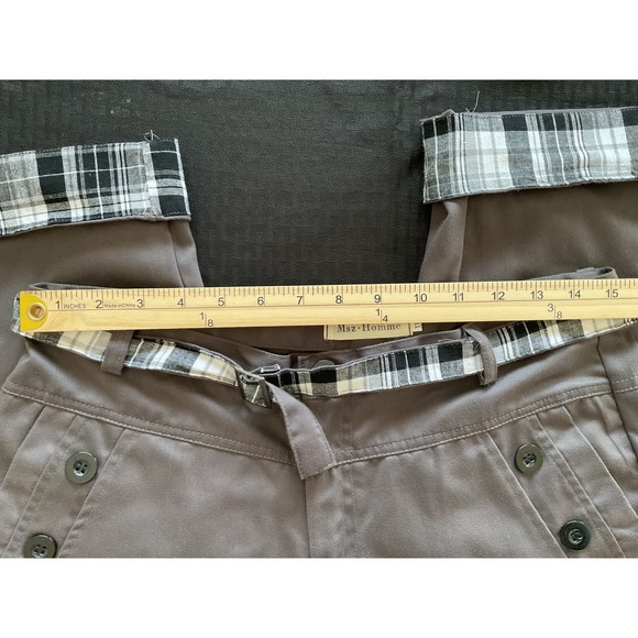 Msz Homme Pants Women's 2XL Gray Button Pocket Plaid Trim Casual Trousers XXL - Picture 6 of 11